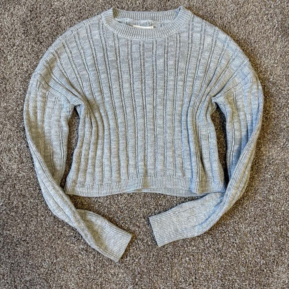 Aeropostale Grey Ribbed Knit Cropped Crewneck Sweater Size M